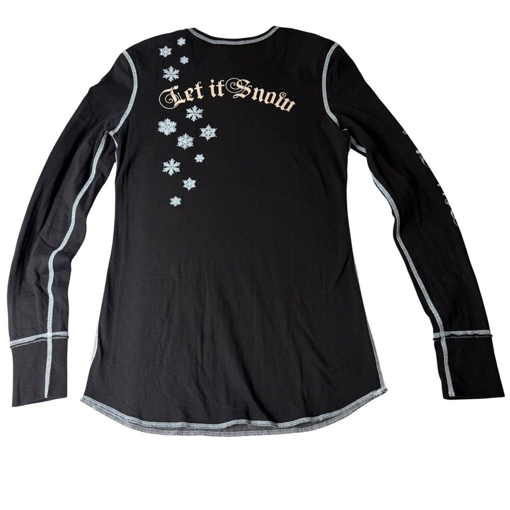 ALP N ROCK Alpine Ski Base Layer Top Black Snowflake Patch Chaletcore Size 4 - Picture 2 of 12